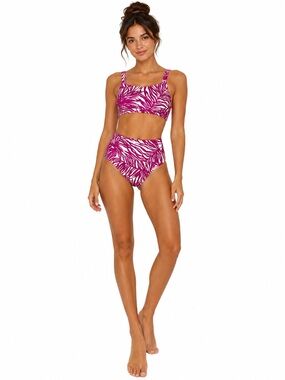 Athleta Magenta and White Printed Bikini 2 Piece High Waist Size Medium
